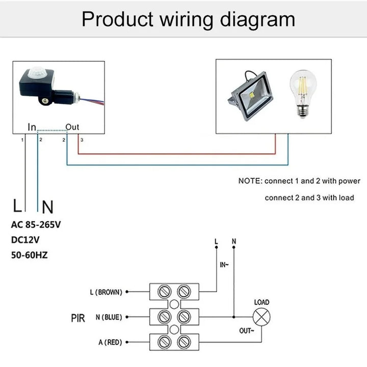 Norvo | Bevegelsessensor LumaGuard PIR | IP65 Vanntett | 85–265V | Justerbar LED-bryter og skumringssensor