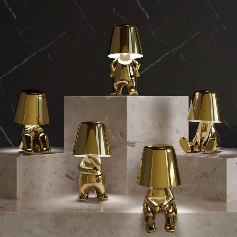 Norvo | Golden Man LED Tenke Bordlampe – Leken Nattbordlampe for Soverom & Dekor