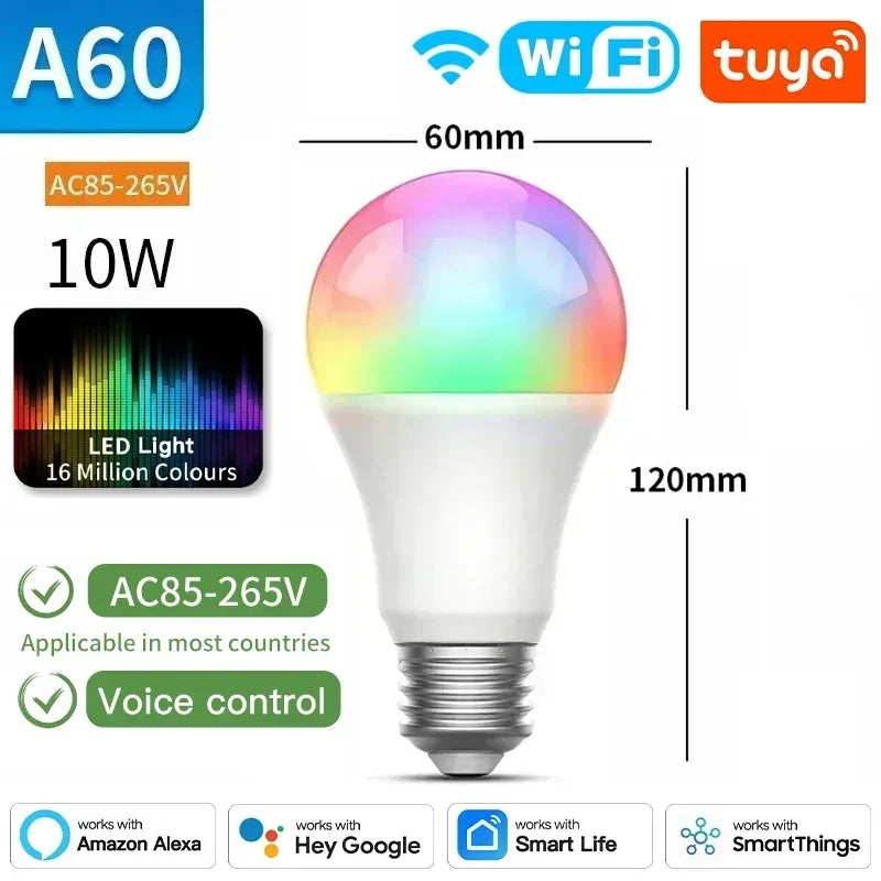 Tuya Zigbee Smarte LED Lyspærer E27 E14 GU10 - Dimmbar RGB Wifi Kontrollert via SmartLife Google Alexa-apper