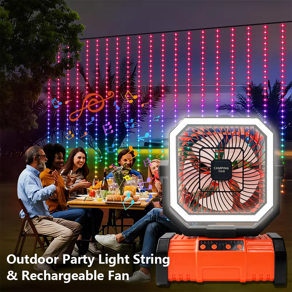 Norvo | Oppladbar campingvifte med 20000mAh batteri, 4 hastigheter og LED-lanterne