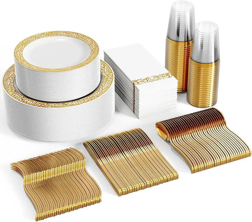 Norvo | 350stk Engangs Gull Blonde Servise Sett for 50 Gjester