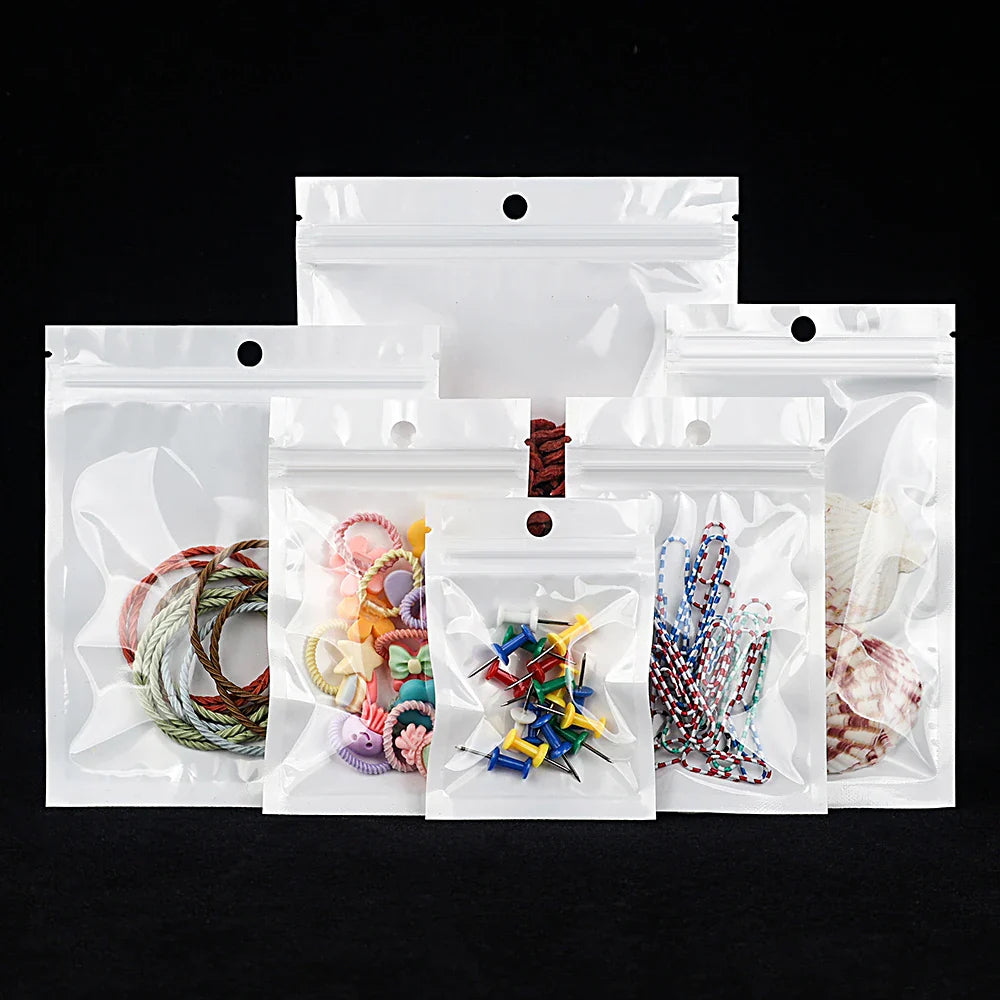 Norvo | 100 stk Hvite Støvtette Posevesker - Ziplock-Lukking med en Transparent Side for Mobildeksler, Smykker og Tilbehørspakking