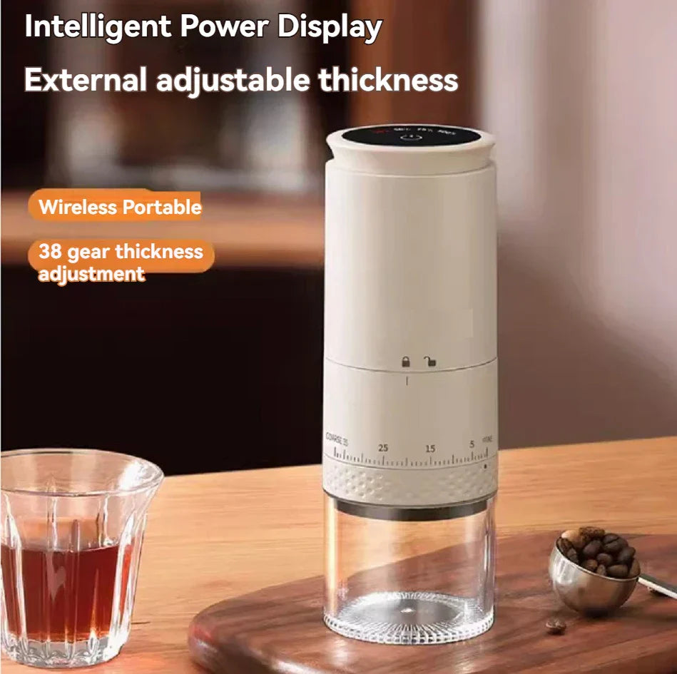 Norvo | 1500mAh Elektrisk Kaffekvern Ekstern Justerbar Type-C Lading Kaffekvern Bønnekverningsmaskin Kaffemaskin