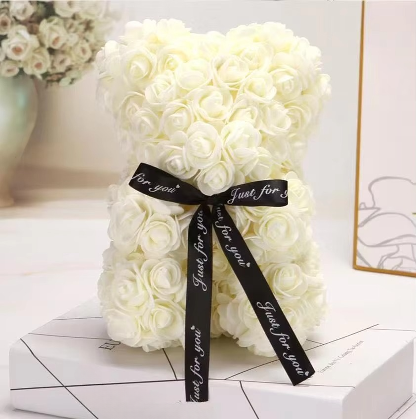 Norvo | 9.8in Kunstig Rose Teddy Bjørn Gave med Presentasjonsboks - Romantisk Jubileum eller Valentines Dag Dekor