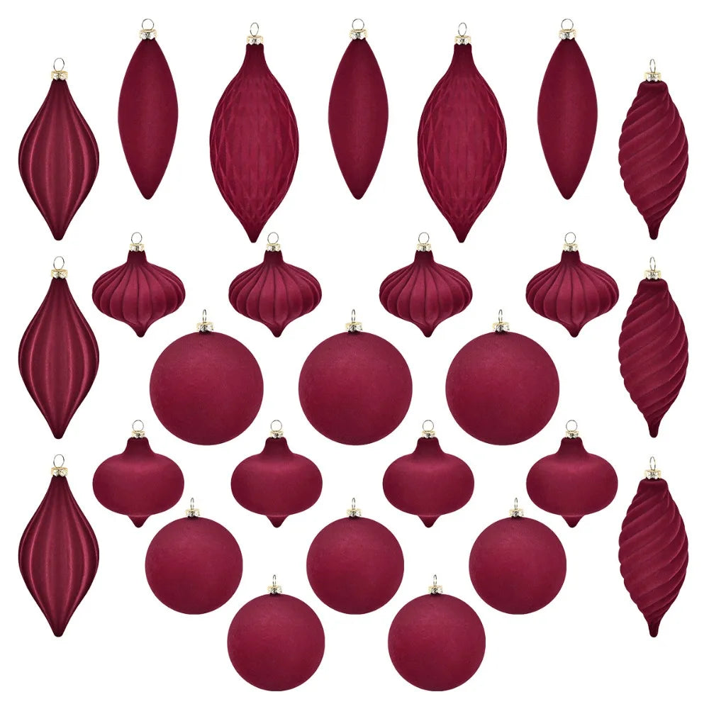 Elegant Flocked Velvet Bruddfrie Julekuler Ornamenter - Gjenbrukbare Høytids Tredekorasjoner for Feststemning 27PCS