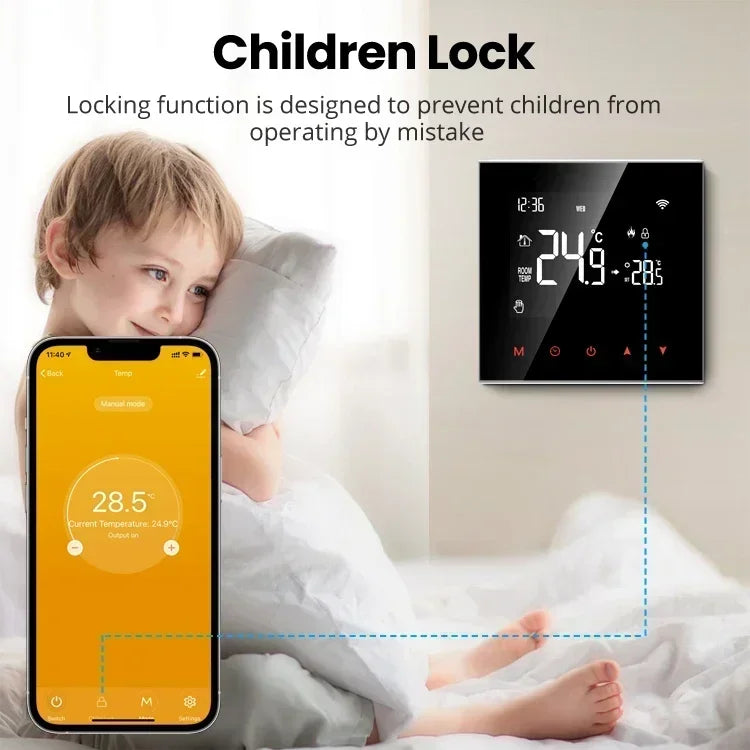 Tuya Smart Termostat Kontroll for Vann & Elektrisk Gulvvarme - Wifi Styring via Google Alexa SmartThings Apper