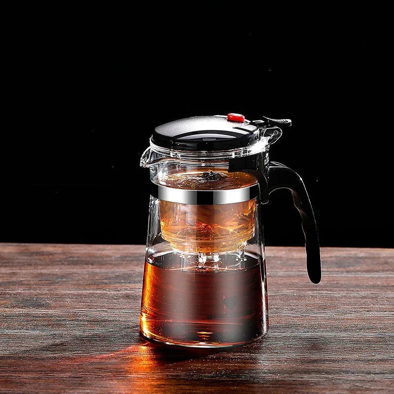Norvo | Varmebestandig glass tekanne med en-klikk-filter – te- og kaffekanne, tevannseparering, hjemmetee-serviset-sett