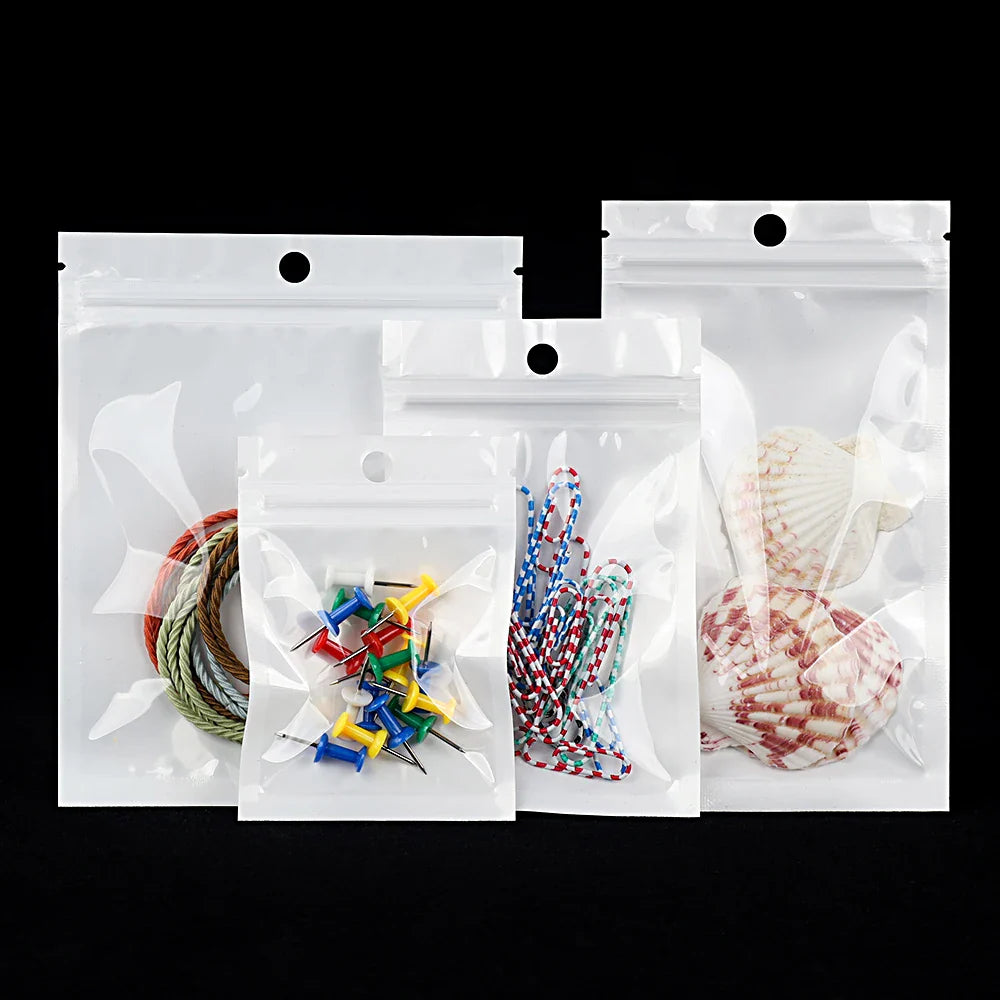 Norvo | 100 stk Hvite Støvtette Posevesker - Ziplock-Lukking med en Transparent Side for Mobildeksler, Smykker og Tilbehørspakking