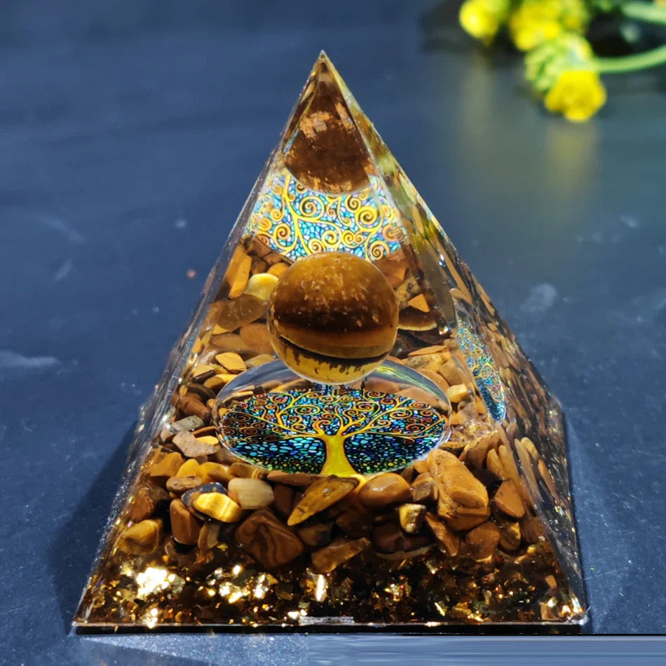 Norvo | Orgonitt-pyramide helbredelse krystaller energigenerator med ametyst pendel - Reiki chakra meditasjonsverktøy og romdekor