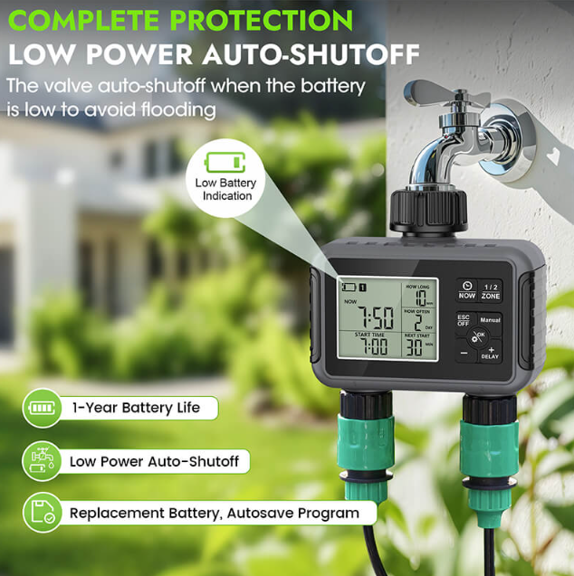 Norvo | Dual-Zone Sprinkler Vann Timer med Smart Planlegging & LCD Skjerm