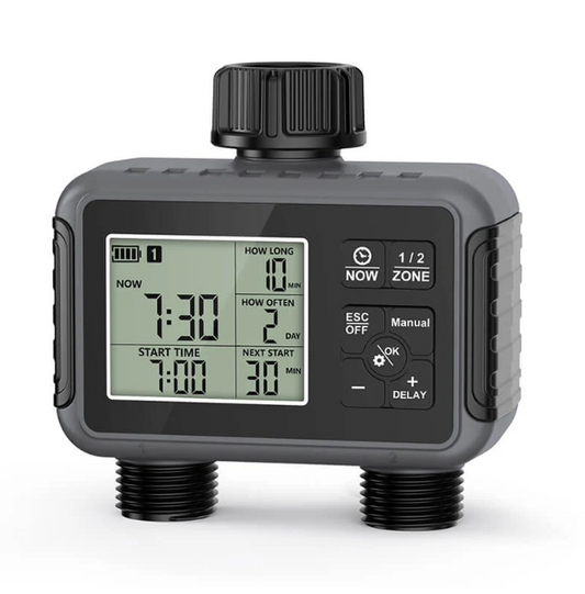 Norvo | Dual-Zone Sprinkler Vann Timer med Smart Planlegging & LCD Skjerm