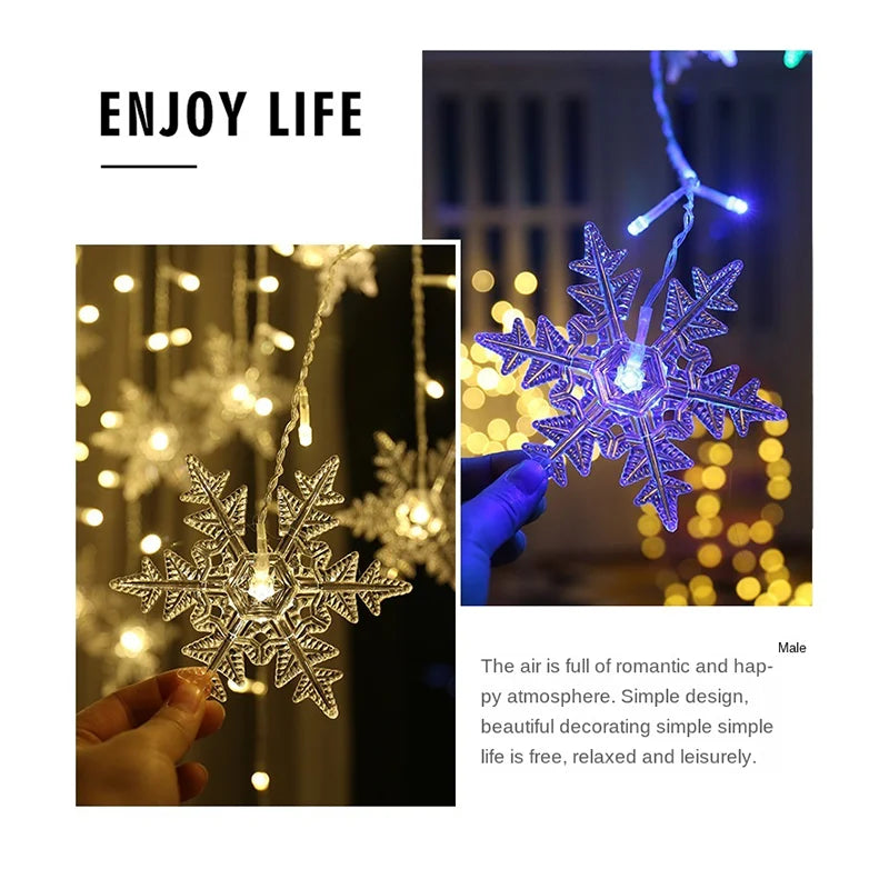 Vanntette Snøfnugg LED Lyslenke Julelys - Blinkende Fe Gardin for Ferie Fester, Bryllup, og Utendørs Dekorasjoner 3,2m (125,9 tommer)