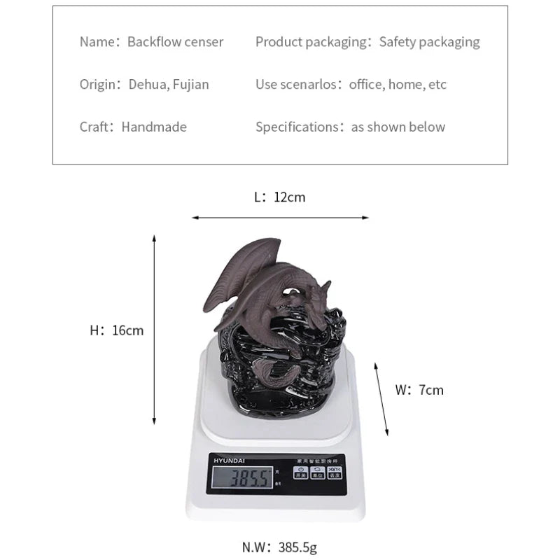 Norvo | Dracarys Keramisk Røkelsesholder | Backflow Design med Drage | Vintage Dekor | For Meditasjon & Aromaterapi