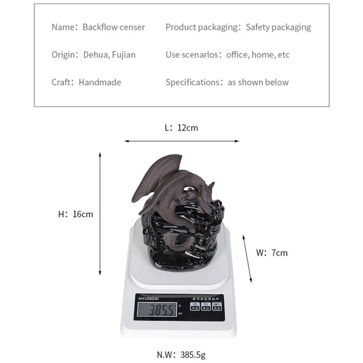 Norvo | Dracarys Keramisk Røkelsesholder | Backflow Design med Drage | Vintage Dekor | For Meditasjon & Aromaterapi