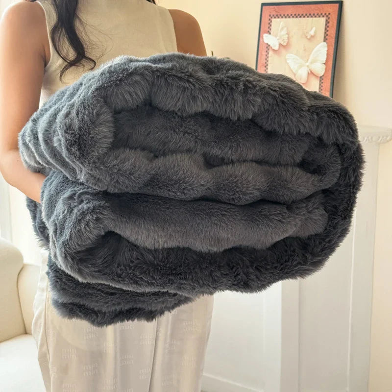 Norvo | CosyLuxe Plisjteppe Dobbel Lag Ekstra Tykk Myk Kanin Pels Imitasjon Enkel Pleie