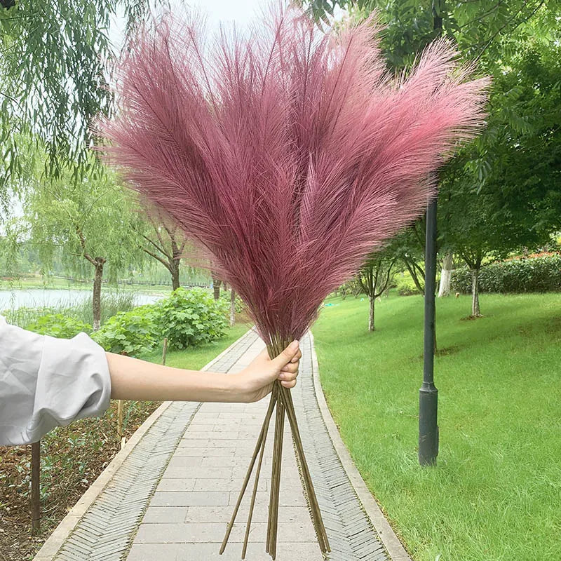 Norvo | 5 stykker 100 cm Kunstig Pampasgress Tørket Blomsterbukett Bryllup Fest Dekorasjon Hjem Rom DIY Kunstige Planter Dekorasjonsmateriell