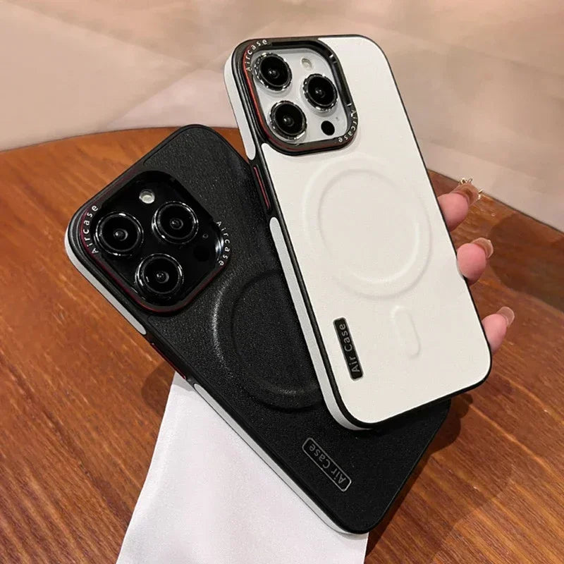 Luksus Executive MagSafe Lær Design Etui for iPhone 16 12 13 14 15 Pro Max Trådløs Lading Støtsikker Deksel