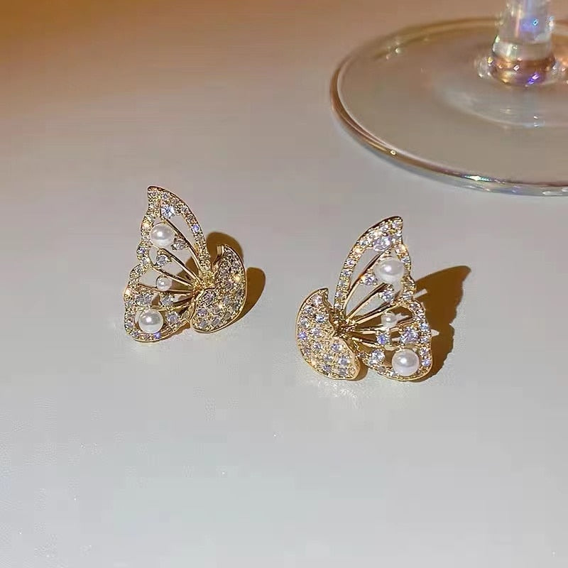 Norvo | Shiny Zircon Koreansk Stil Butterfly Chic Øredobber
