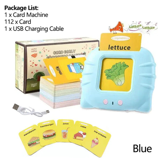 Snakkende flashkort læringsmaskin for barn - utdanningslydbok leketøy for førskolealder 2-6 år, USB-oppladbar, øyevennlig design
