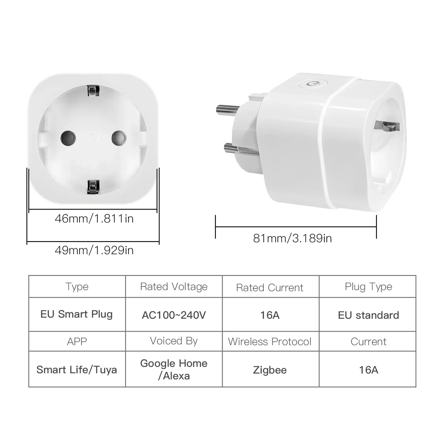Tuya Zigbee Smart Strømkontakt 16A med Timer & Energimonitor - WiFi Plugg Kontroll via SmartLife Google Alexa Apper