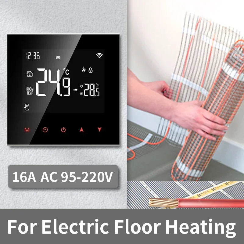 Tuya Smart Termostat Kontroll for Vann & Elektrisk Gulvvarme - Wifi Styring via Google Alexa SmartThings Apper