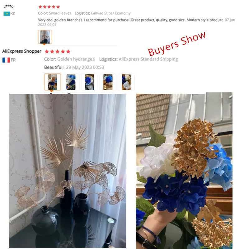 Norvo | Dekorativ blomst Gullserie | Palmblad, Ginkgo & Eukalyptus | Kunstig blomst 67–84 cm | Bryllup & Jul