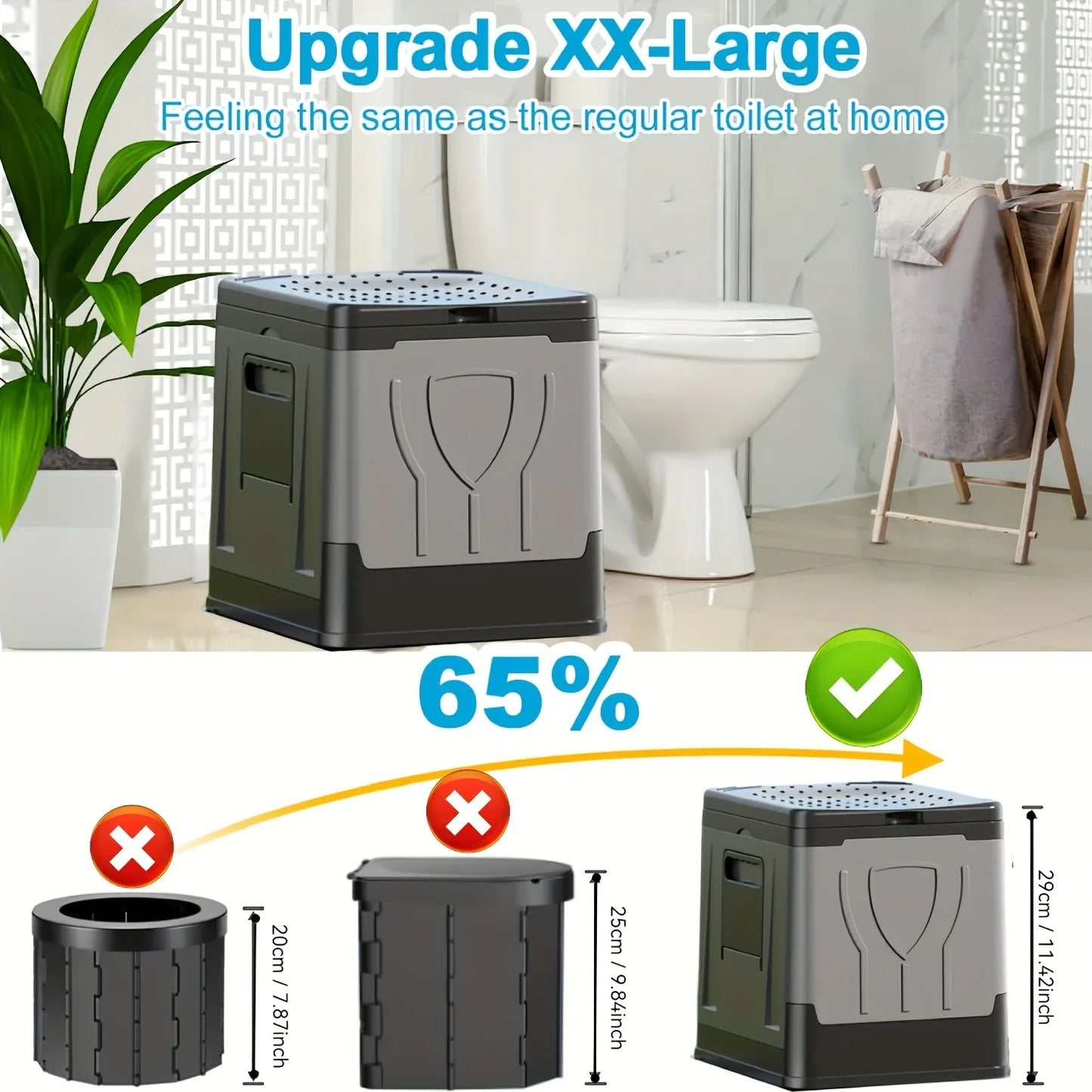 Norvo | Sammenleggbar Campingtoalett Camploo XL | Bærbar med Lokk | Ekstra Stor & Solid | For Utendørs, Reise & Båt