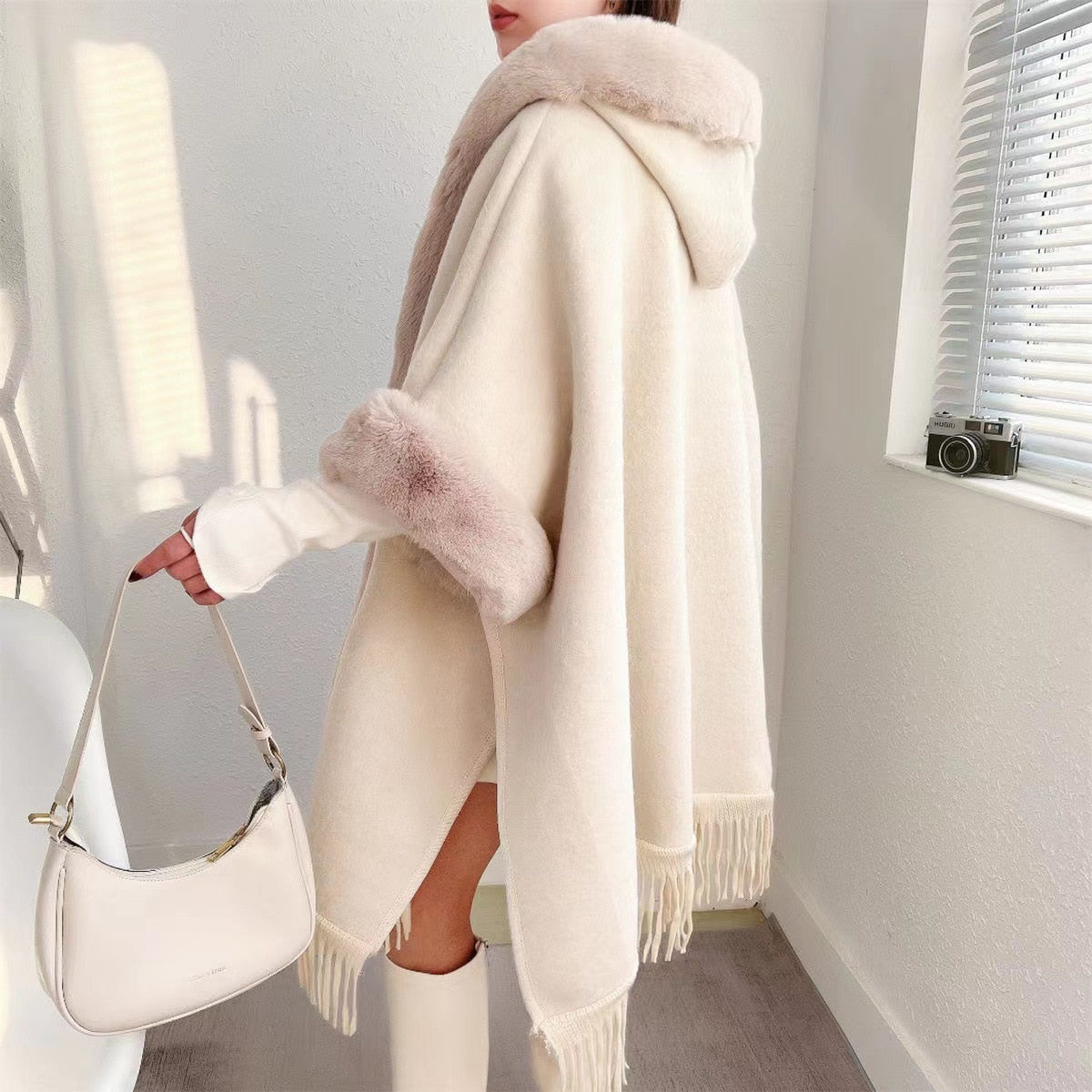 Norvo | Bærbar Teppe Kvinne Fôr Lang Poncho