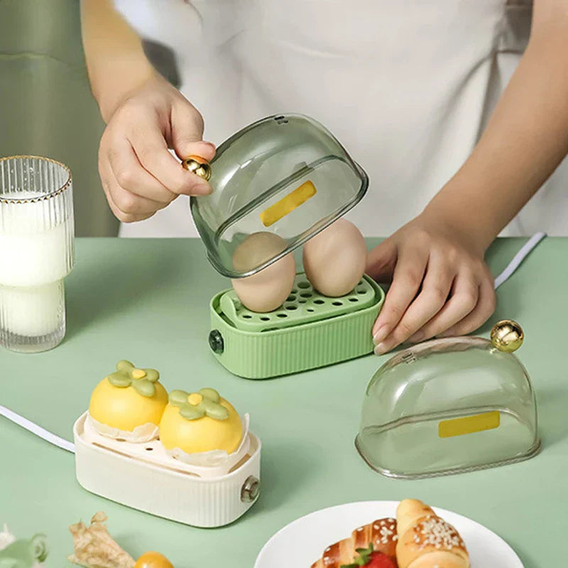 Norvo | 120W 220V Elektrisk Eggkoker & Egg Poacher - Automatisk Mini Frokostmaskin for 2 Egg, Bærbar Damper