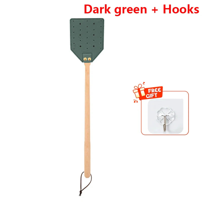 Norvo | Insektra Lær Flueplanker med Trehåndtak | 13×10 cm Slående Overflate | Rustfrie Stål Nitter | Hengeanordning