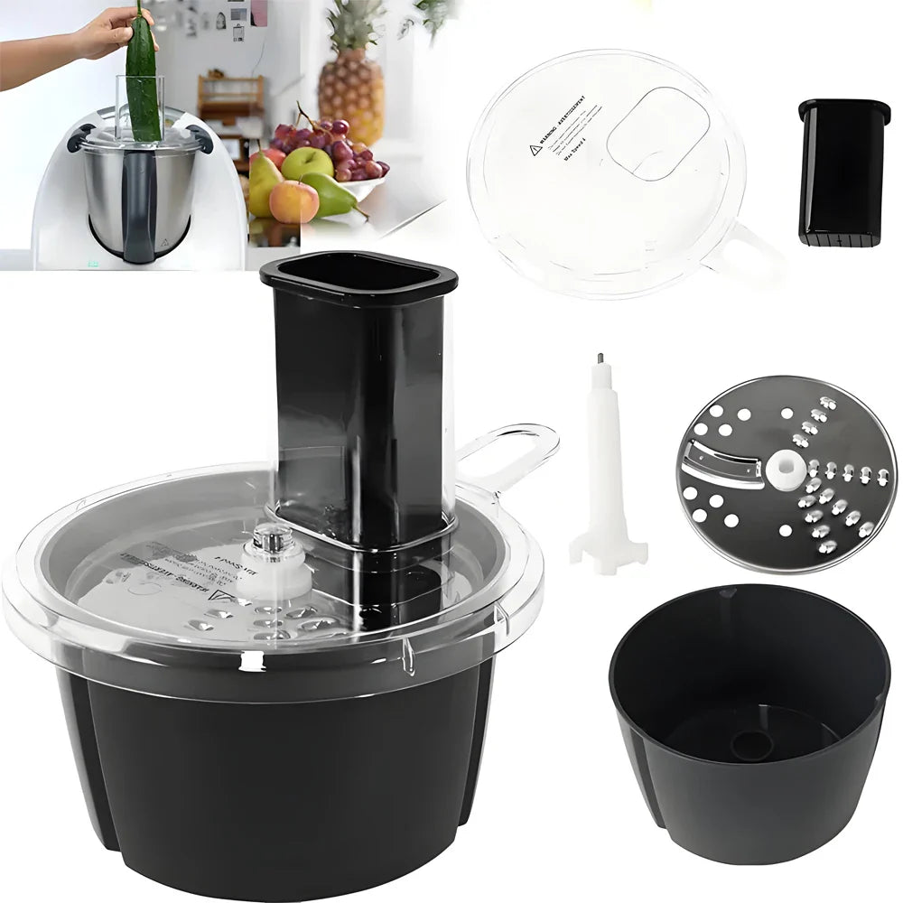 Norvo | MixWerk Thermomix Kuttesett for TM6 & TM5 | Grønnsakskutter & Rivjern | Skjæretilbehør for reddiker & søtpoteter | Tilbehør med beholder