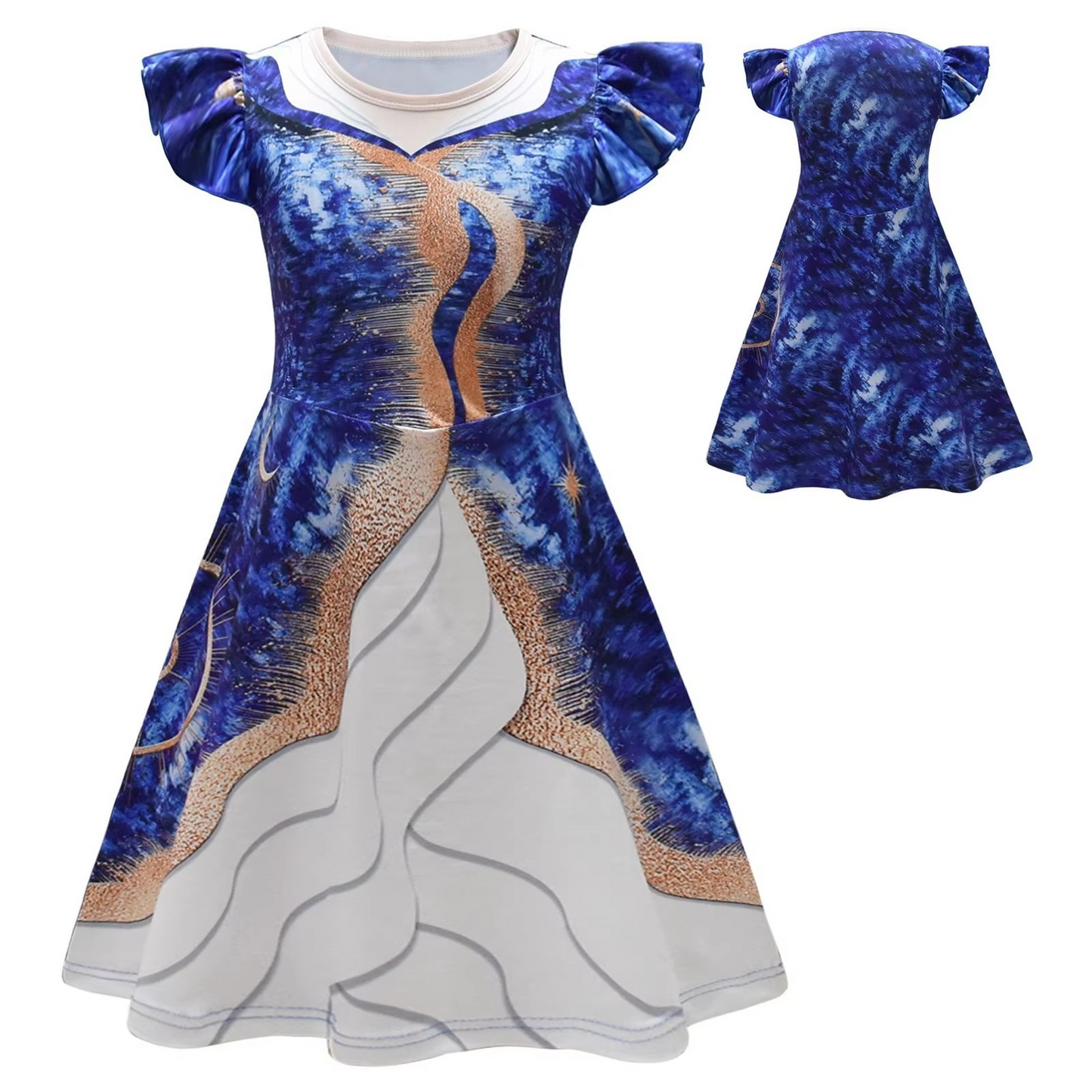 Norvo | Barneheks Kostyme Kjole med Flygende Ermer og 3D Trykt Skjørt for Halloween og Cosplay