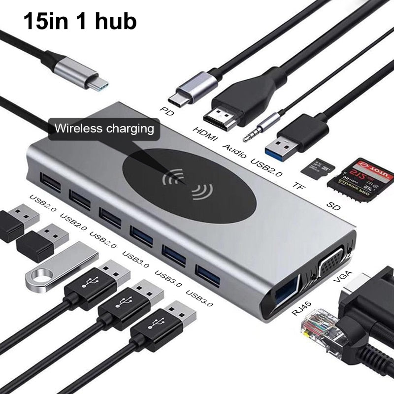 Norvo | 15i1 USB-C Trådløs Lading Docking Stasjon
