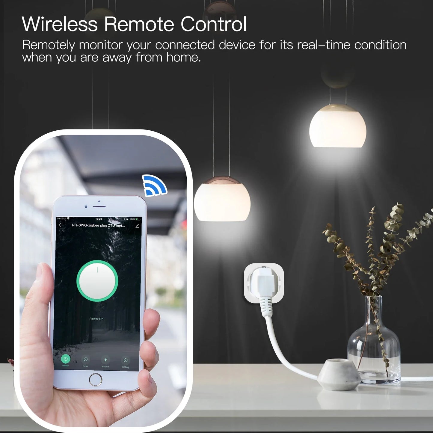 Tuya Zigbee Smart Strømkontakt 16A med Timer & Energimonitor - WiFi Plugg Kontroll via SmartLife Google Alexa Apper