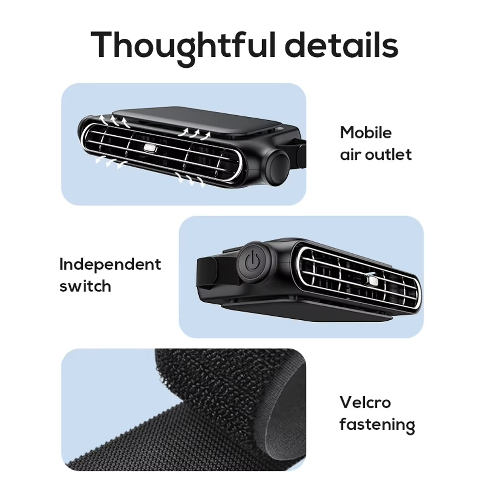 Norvo | Bil hodepute kjølevifte 3 hastigheter justerbar elektrisk bilsete vifte 5V/2A bil bakrests vifte bilinteriørtilbehør