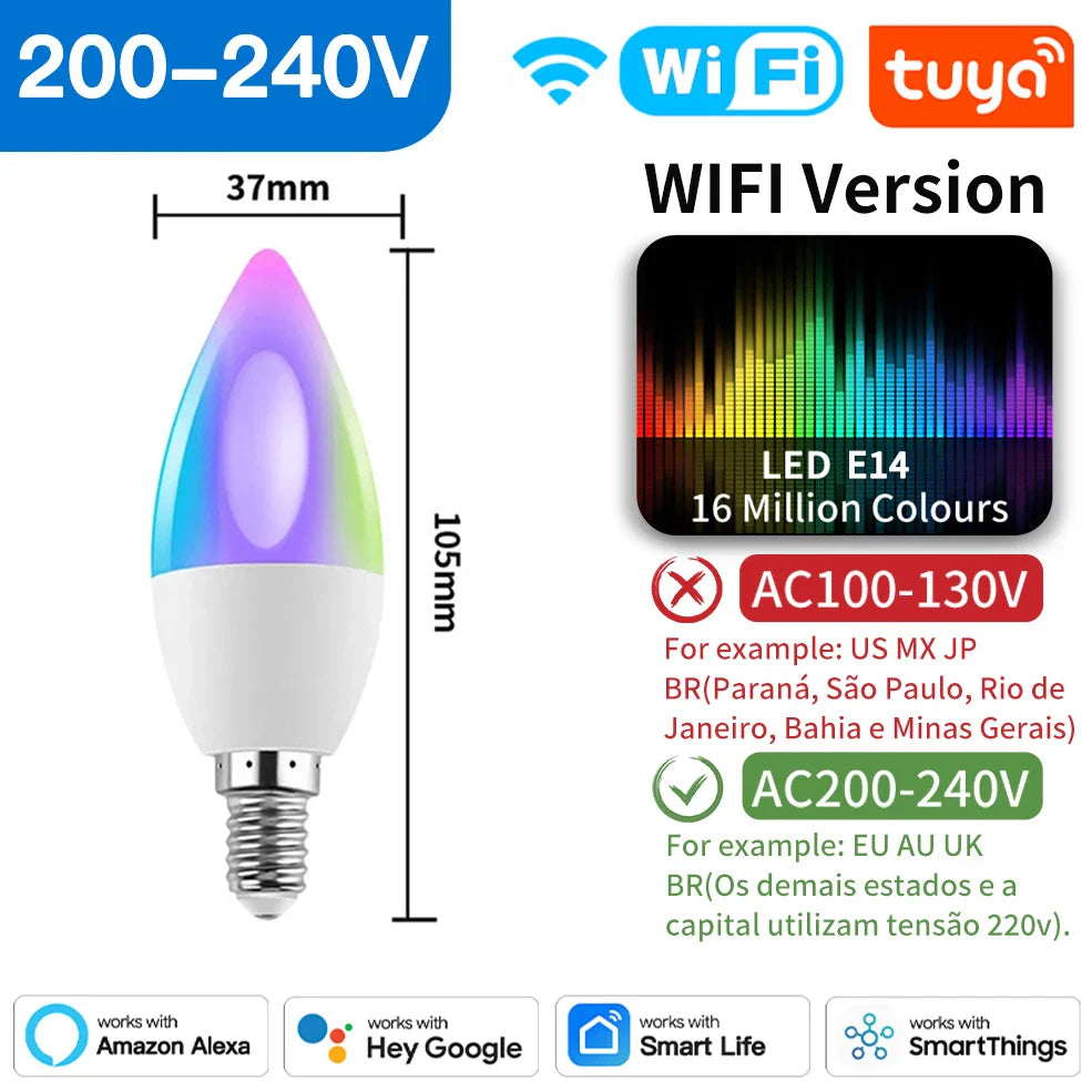 Tuya Zigbee Smarte LED Lyspærer E27 E14 GU10 - Dimmbar RGB Wifi Kontrollert via SmartLife Google Alexa-apper