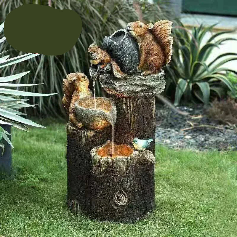 Norvo | Lunaverde Solar Deco Fontene And & Egern | Hagefigur med LED Lys | Værbestandig Harpiks | For Terrasse & Balkong