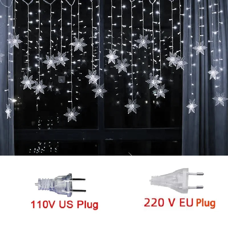 Vanntette Snøfnugg LED Lyslenke Julelys - Blinkende Fe Gardin for Ferie Fester, Bryllup, og Utendørs Dekorasjoner 3,2m (125,9 tommer)