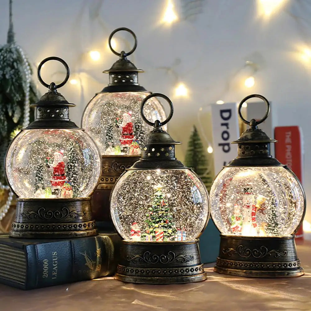 Norvo | Lunavera Jule Snøglobe Lanterne | Musikkboks med LED Lys & Glitter | Vintage Gull Design | USB & Batteridrevet | 21–26 cm
