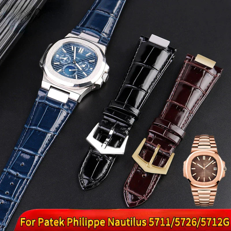 25X13mm Notch Ekte Lær Klokkerem + Koble for Patek Philippe Nautilus 5711 5726 5712g Bånd Armbånd Bracelet
