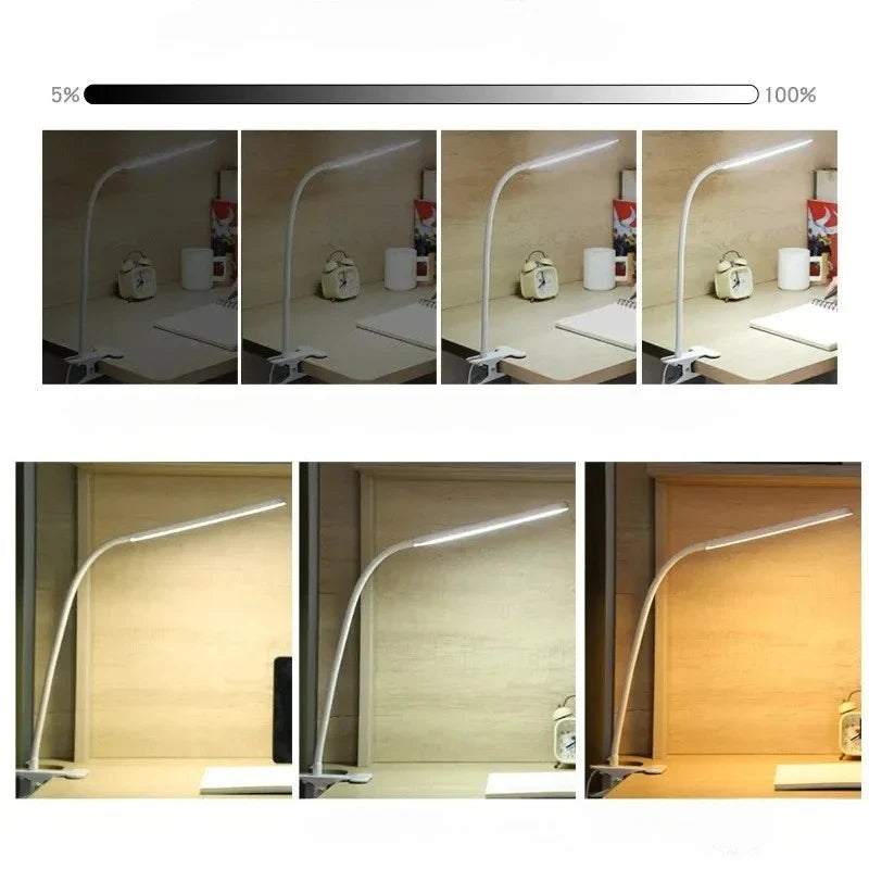 Norvo | LED Klemlys LumaFlex | 3 Lysfarger & 10 Lysstyrkenivåer | USB Drift | Fleksibel Hals | Øyevennlig & Dempbar