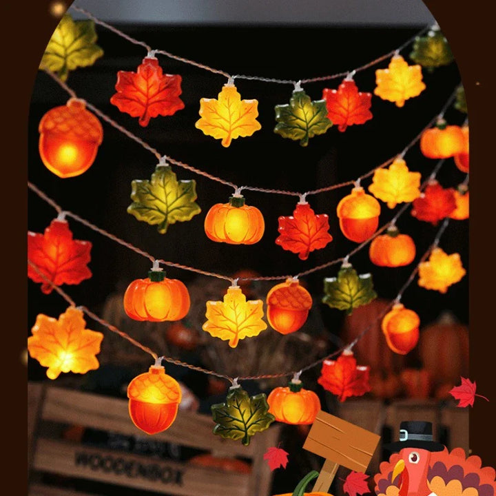 Norvo | GlowHarvest Halloween Lyskuler | LED Gresskar & Lønneblader | 1,5m / 3m | Varme Hvit