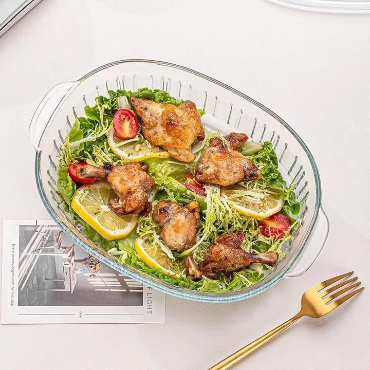 Norvo | 4-delt Glass Bakeware Sett med 2 Bakeware Retter med Glasslokk, 1.9 Qt og 3 Qt