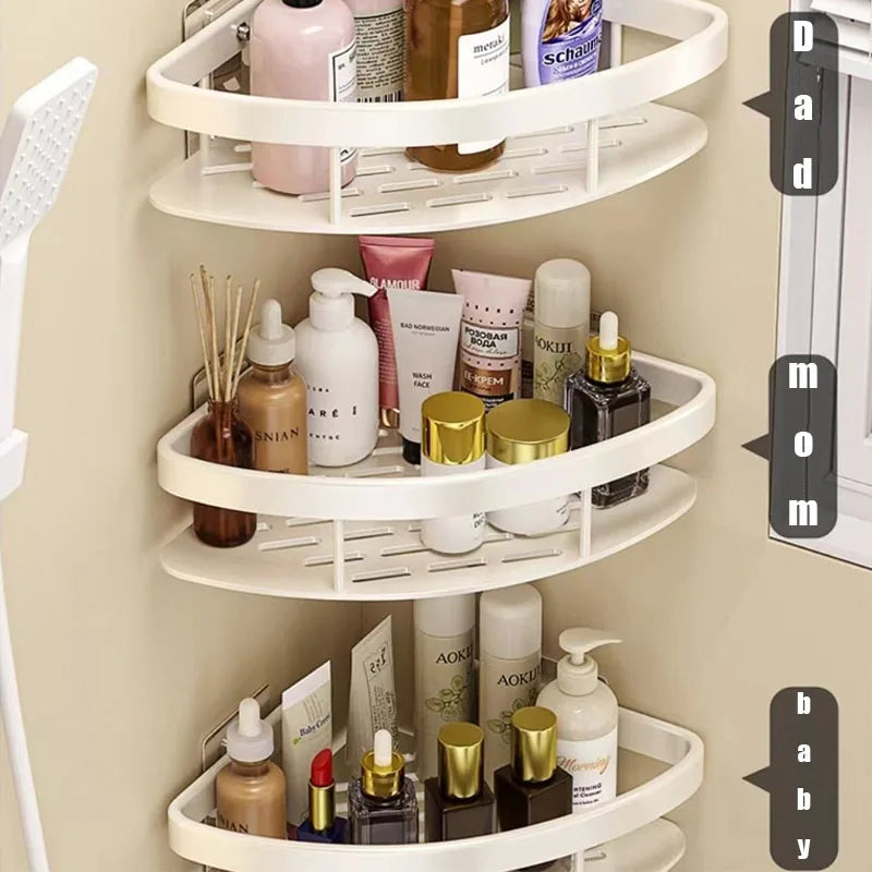 Norvo | AquaSpace Pro | Hjørnedusjhyller uten boring | Aluminium | Rustfritt og belastningsdyktig | Badehylle i svart, hvit, sølv eller svart-gull