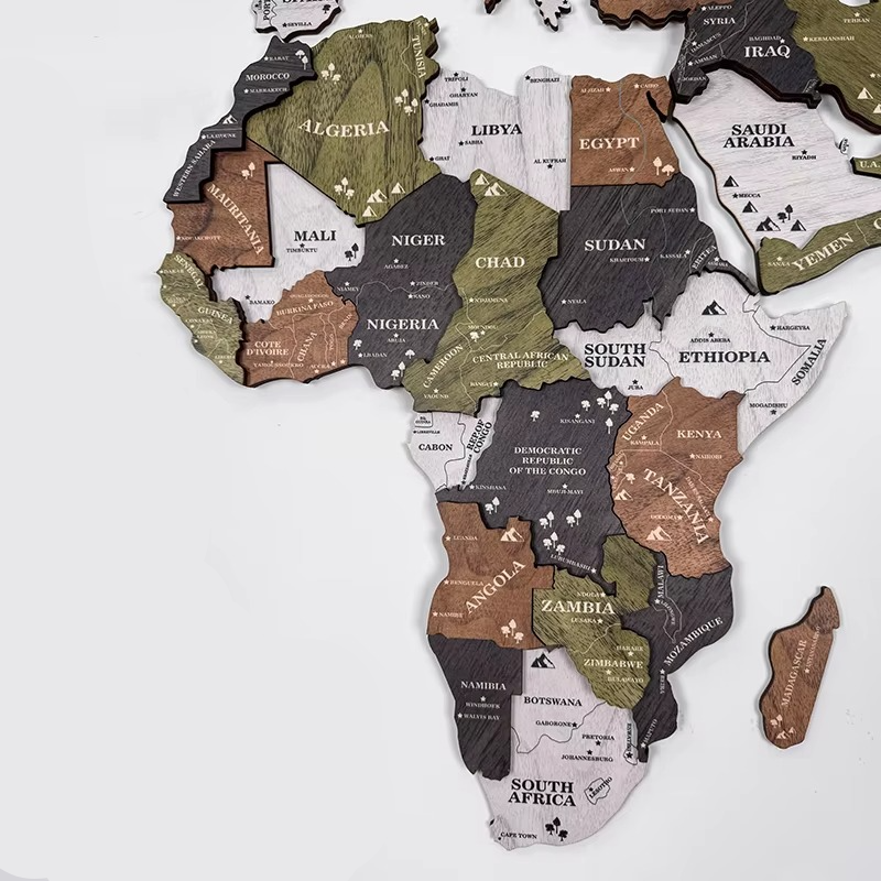 Norvo | 3D Tre Verden Kart Veggkunst for Stue eller Kontor