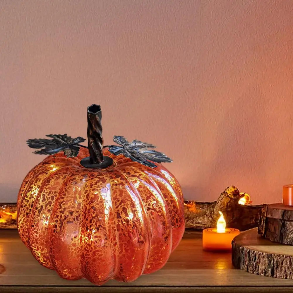 Norvo | Aurelia Glow Glass Pumpkin Decoration | Starry Sky Design | LED- og timerfunksjon | Høst & Halloween