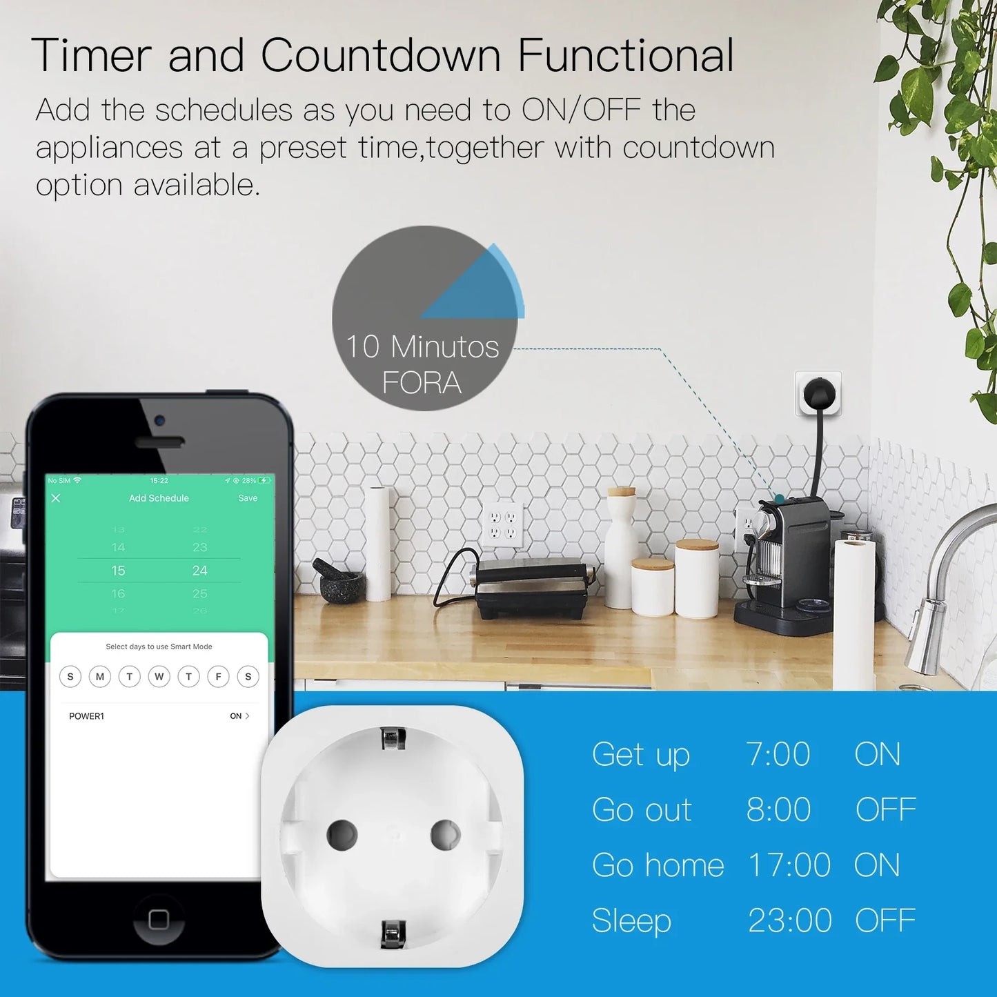 Tuya Zigbee Smart Strømkontakt 16A med Timer & Energimonitor - WiFi Plugg Kontroll via SmartLife Google Alexa Apper