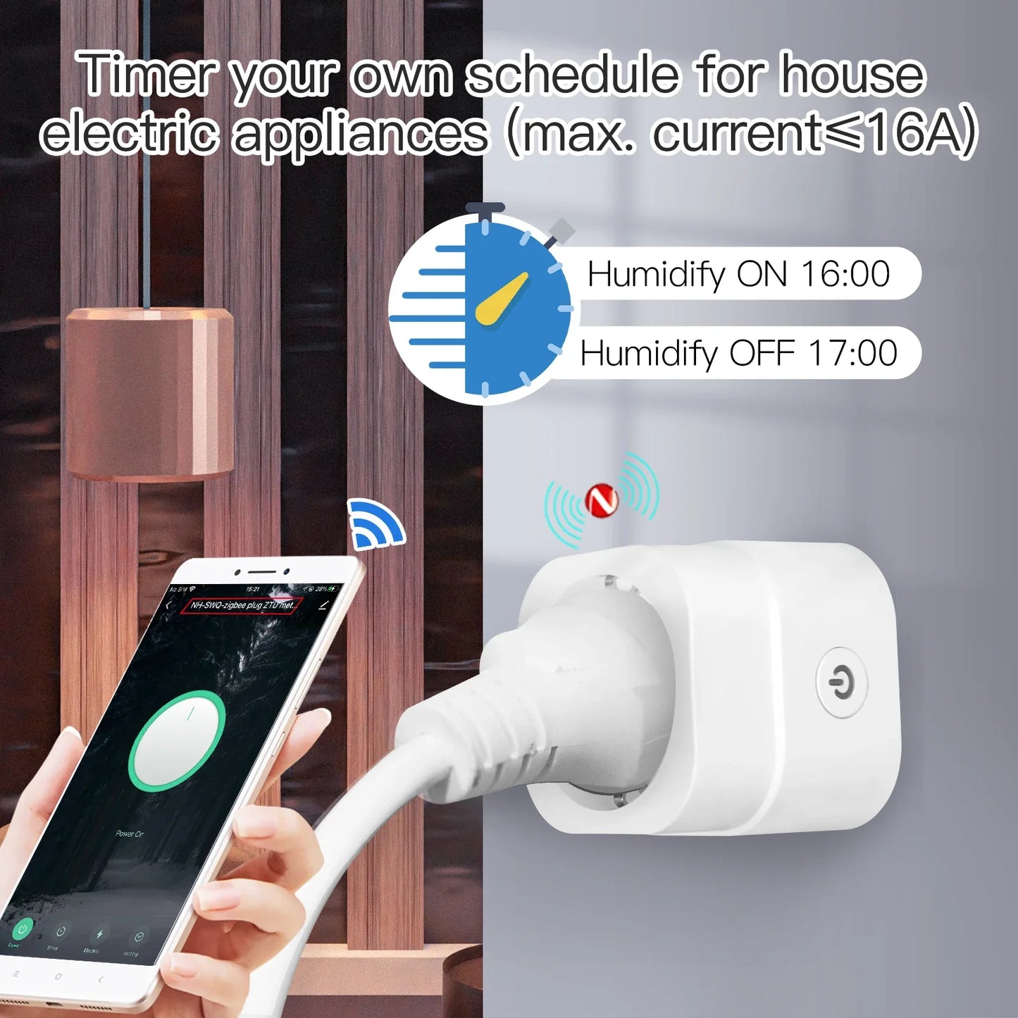 Tuya Zigbee Smart Strømkontakt 16A med Timer & Energimonitor - WiFi Plugg Kontroll via SmartLife Google Alexa Apper