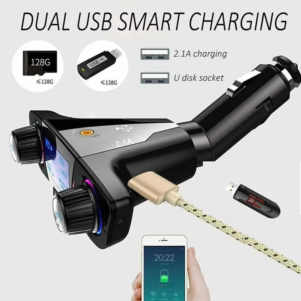 Norvo | Bluetooth 5.0 Car FM transmitter with dual USB charger and LED display