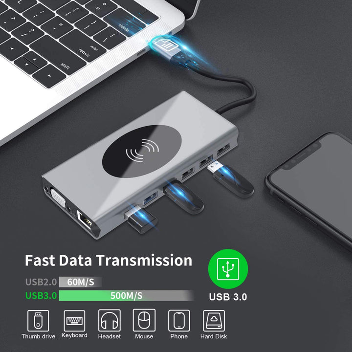 Norvo | 15i1 USB-C Trådløs Lading Docking Stasjon